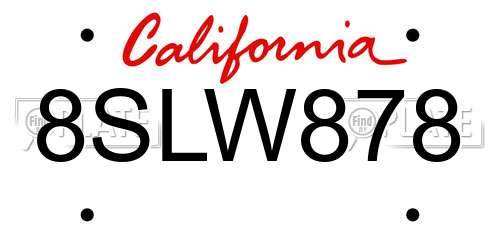 8SLW878 California License Plate