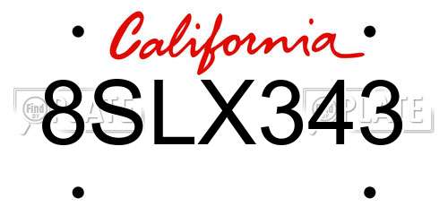 8SLX343 California License Plate