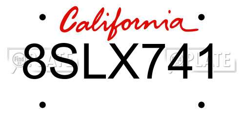 8SLX741 California License Plate