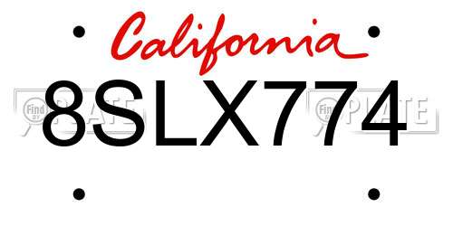 8SLX774 California License Plate