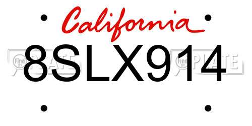 8SLX914 California License Plate