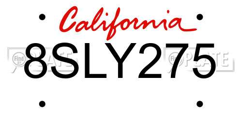 8SLY275 California License Plate