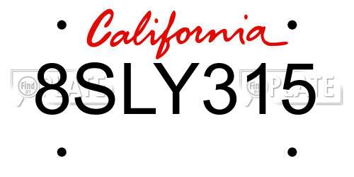 8SLY315 California License Plate