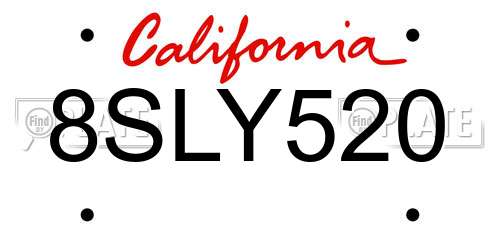 8SLY520 California License Plate