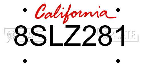 8SLZ281 California License Plate