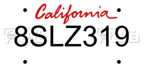 8SLZ319 California License Plate