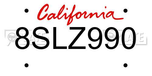 8SLZ990 California License Plate