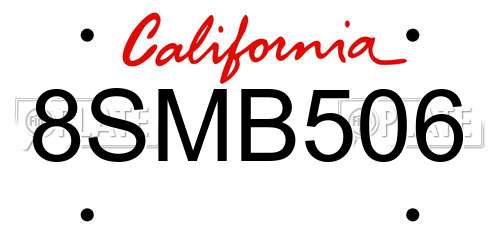 8SMB506 California License Plate