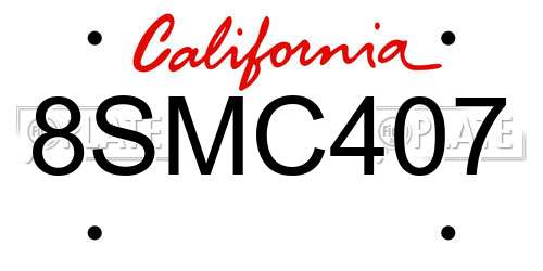 8SMC407 California License Plate