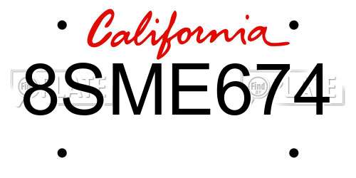 8SME674 California License Plate