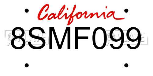 8SMF099 California License Plate