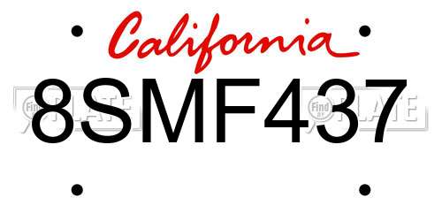 8SMF437 California License Plate