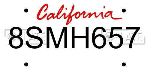 8SMH657 California License Plate