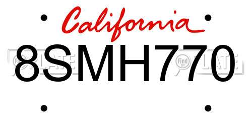 8SMH770 California License Plate