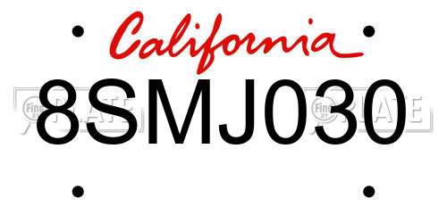 8SMJ030 California License Plate
