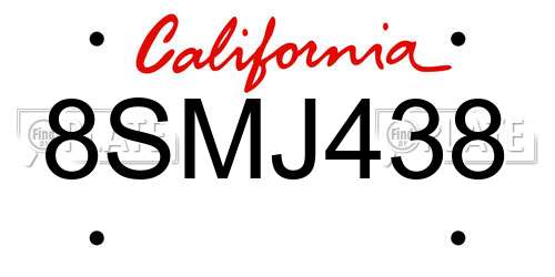 8SMJ438 California License Plate