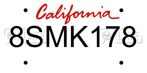 8SMK178 California License Plate
