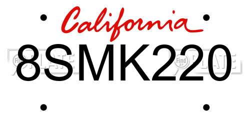 8SMK220 California License Plate
