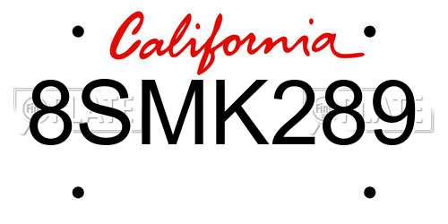 8SMK289 California License Plate