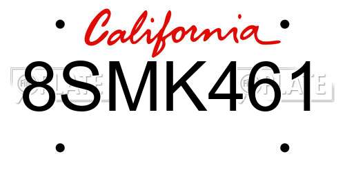 8SMK461 California License Plate
