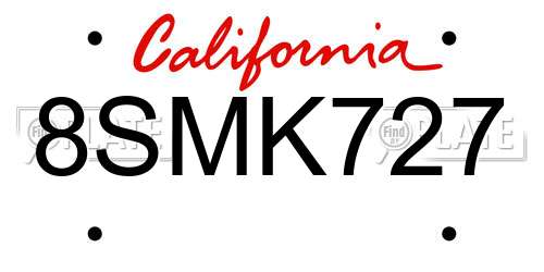 8SMK727 California License Plate
