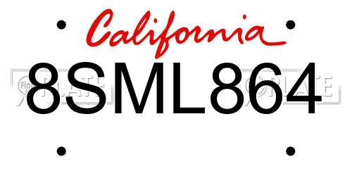 8SML864 California License Plate