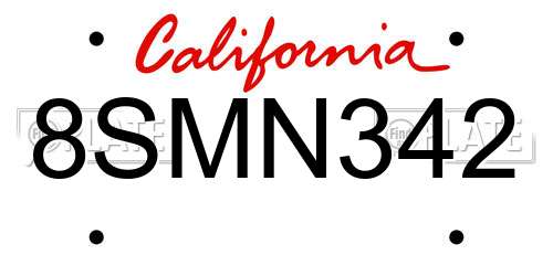 8SMN342 California License Plate