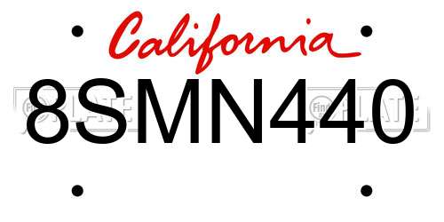 8SMN440 California License Plate