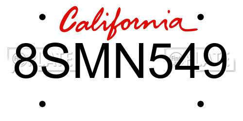 8SMN549 California License Plate