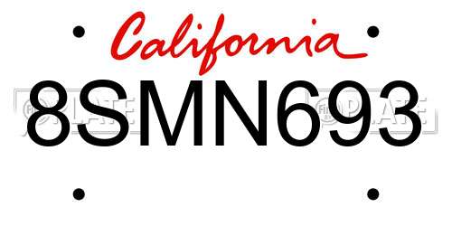 8SMN693 California License Plate