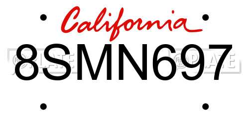 8SMN697 California License Plate