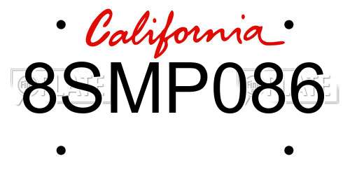 8SMP086 California License Plate