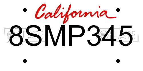8SMP345 California License Plate