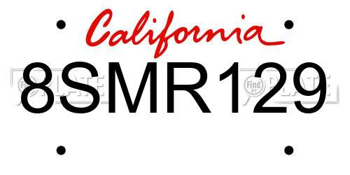 8SMR129 California License Plate