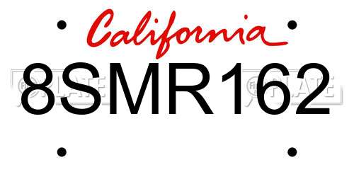 8SMR162 California License Plate