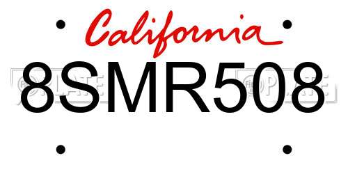 8SMR508 California License Plate