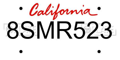 8SMR523 California License Plate