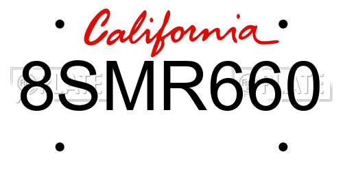 8SMR660 California License Plate
