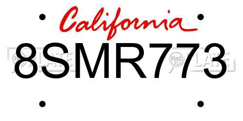 8SMR773 California License Plate