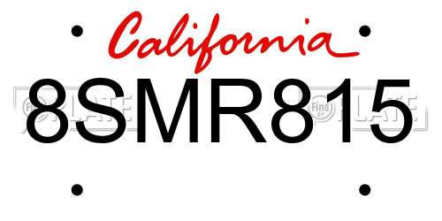 8SMR815 California License Plate