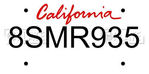 8SMR935 California License Plate