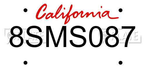 8SMS087 California License Plate