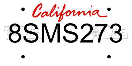 8SMS273 California License Plate