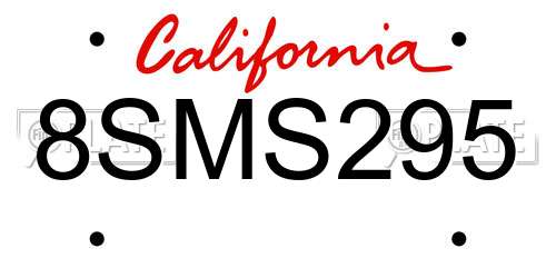 8SMS295 California License Plate