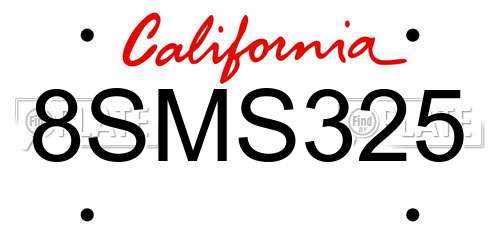 8SMS325 California License Plate