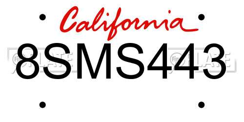 8SMS443 California License Plate