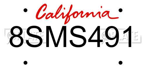 8SMS491 California License Plate