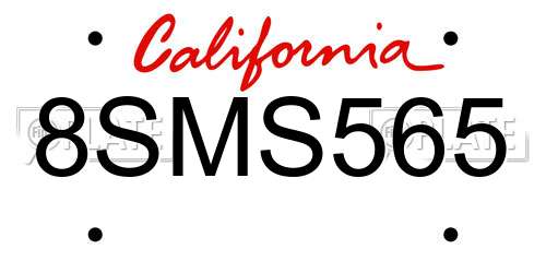 8SMS565 California License Plate