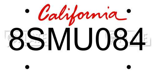 8SMU084 California License Plate