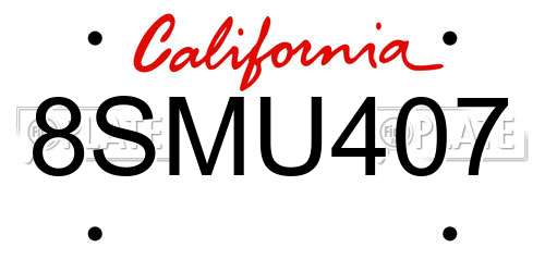 8SMU407 California License Plate